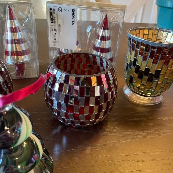 IKEA Glass Tree Ornaments Mosaic Candle Holders Blown Glass Tree Ornament LOT - Picture 11 of 13